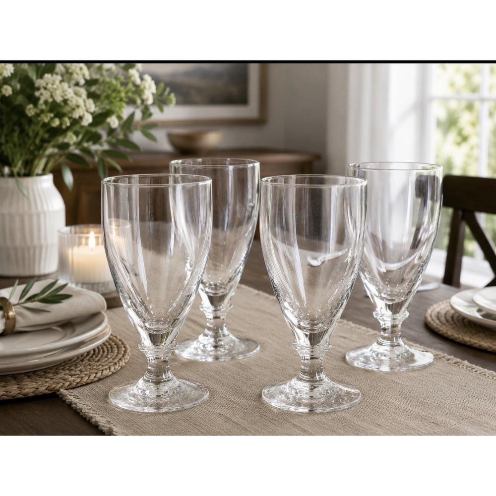 Set of 4 Vintage Clear Glass Goblets Water Wine Glasses Short Stem Elegant 7"